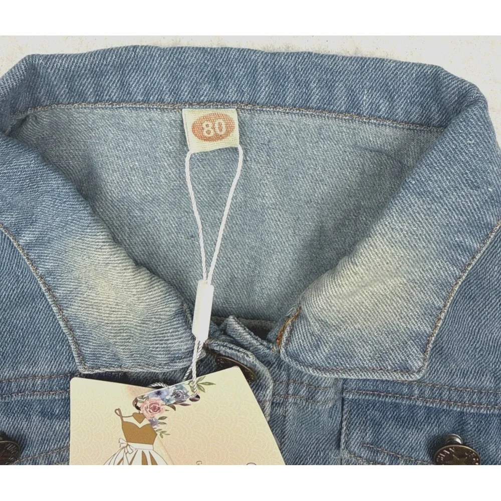 IBTOM CASTLE Baby Girls 6/12M (80) Distressed‎ Denim Light Wash Jacket NWT